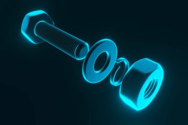 Cıvata, fındık, contalar, yetiştiriciler. 3B işleme