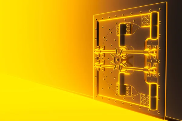 Frontansicht der leichten Gold-Tresortür, geschlossen. 3D-Darstellung — Stockfoto