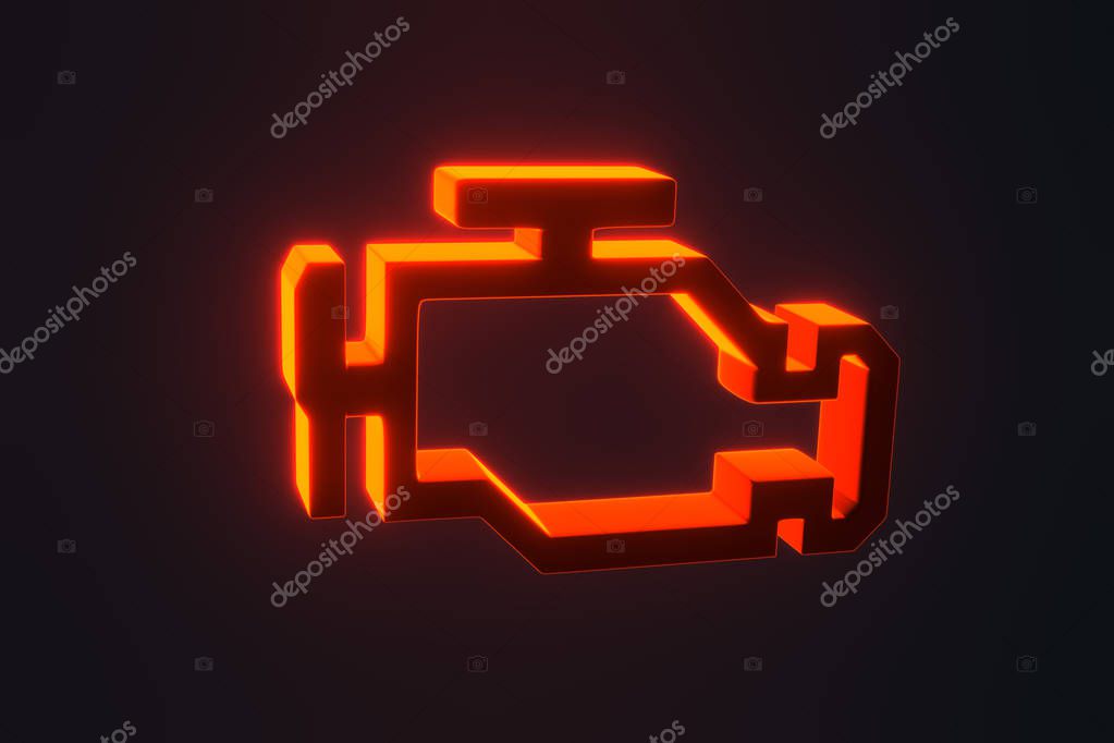 Red malfunction or check engine car light symbol, dash board. Icon of auto spare parts lamp on white background