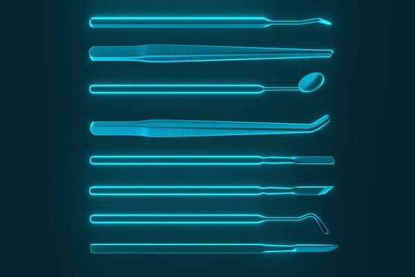 Image of a dentists tools on a blue background. 3D rendering. — Stock Photo, Image