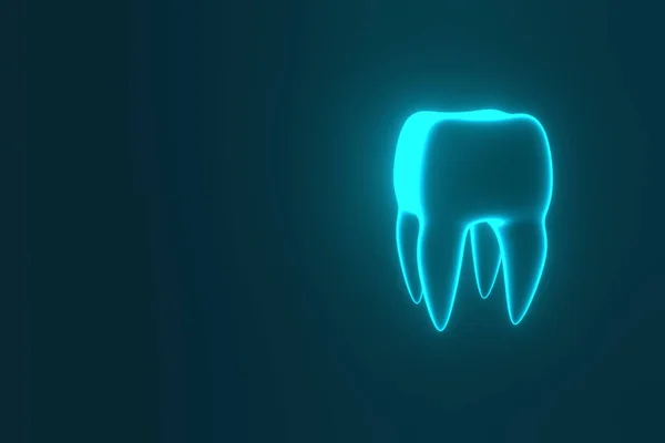 Bild av en tand på en blå bakgrund. 3D-rendering. — Stockfoto