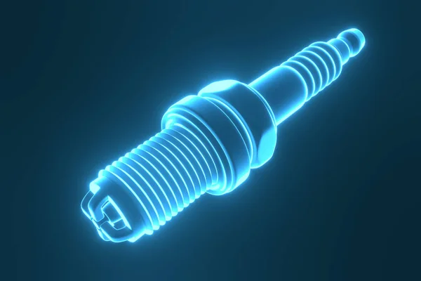 3D rendering. Spare parts spark plugs on blue background — Stock Photo, Image