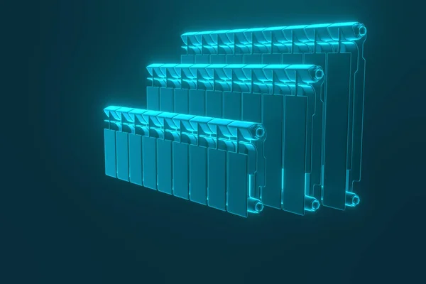3D rendering. Central heating radiators with many sections.