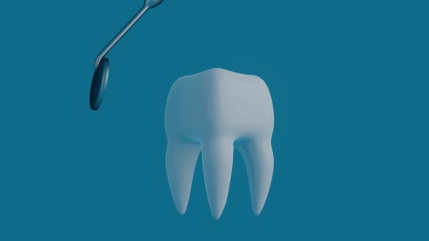 Dent sur fond bleu avec un outil de dentiste . — Video