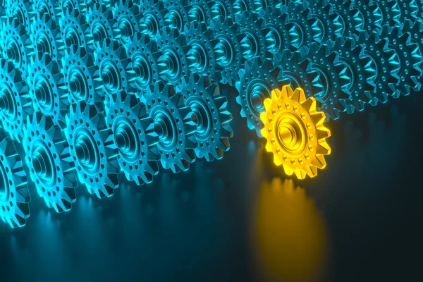 Gear wheels infographic for cooperation or teamwork symbolism. 3d rendering