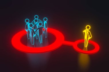 Bir kişinin altın 3d rakam insanların bir kalabalık etkiler. 3d render