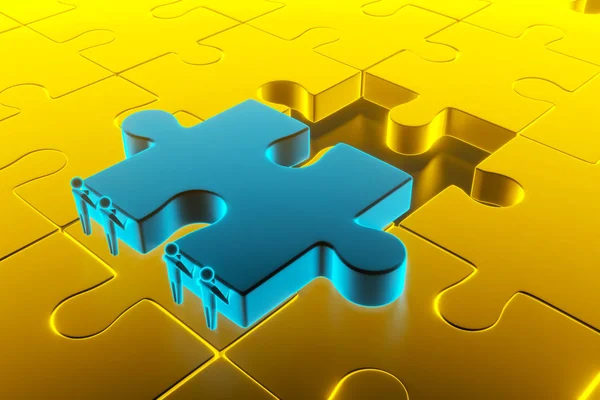 Colorful gold shiny puzzle. 3d rendering — Stock Photo, Image