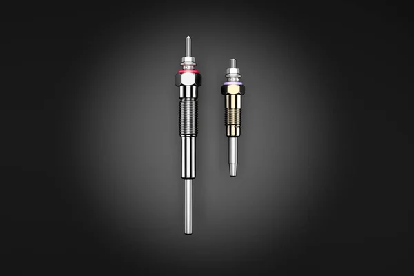 Twee soorten glow plug op een donkere achtergrond. 3d destructie — Stockfoto