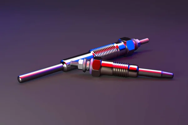 Two types of glow plug on a multicolored background. 3d rendering — Stock Photo, Image