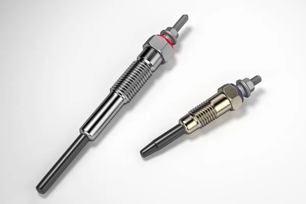 Two types of glow plug on a white background. 3d rendering — Stock Photo, Image