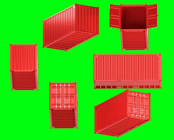 Un'immagine di alta qualità di un container rosso di 20 piedi su uno sfondo verde . — Foto Stock