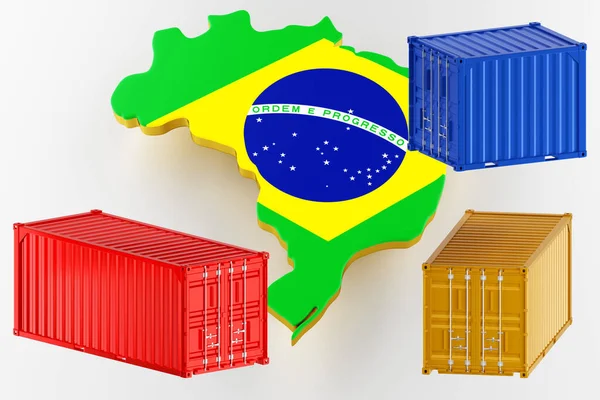 Brazilië kaart op witte achtergrond. Vrachtvervoer in containers. 3d destructie — Stockfoto