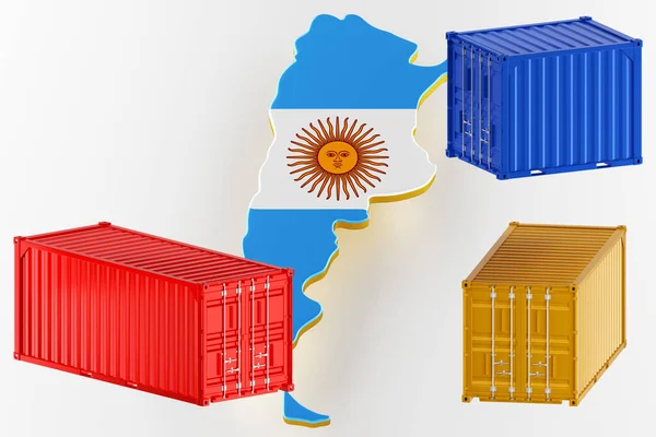 阿根廷的3D地图。用集装箱装运货物。3d渲染 — 图库照片