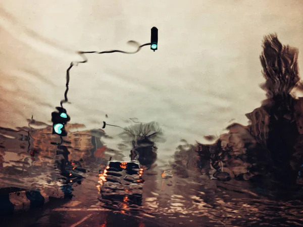 Raindrops Glass Urban Road — Stock Photo, Image