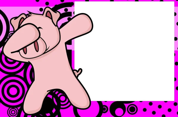 Tamponner Pose Cochon Enfant Dessin Animé Cadre Arrière Plan Format — Image vectorielle