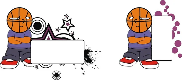 Divertido Baloncesto Cabeza Niño Dibujos Animados Espacio Copia Conjunto Formato — Vector de stock