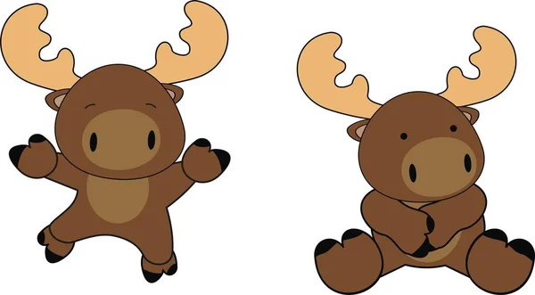 Cute Jumping Sitting Happy Moose Cartoon Set Vectro Format Very — Stock Vector