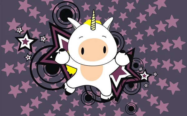 Cute Baby Unicorn Jumping Cartoon Background Vector Format Very Easy - Stok Vektor