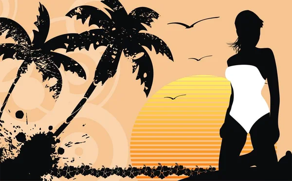 güzel yaz gölge kız siluet bikini arka planda vektör biçimi düzenlemek çok kolay 