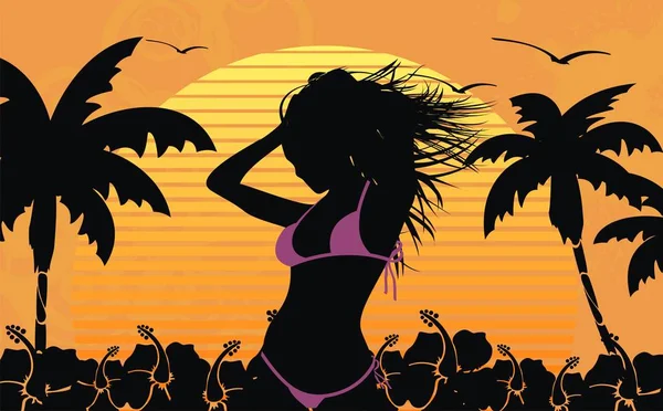 güzel yaz gölge kız siluet bikini arka planda vektör biçimi düzenlemek çok kolay 