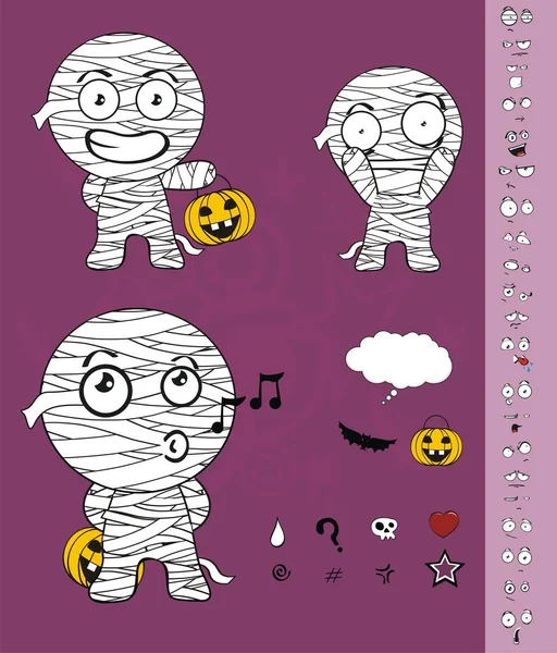 Mignonne Petite Momie Enfants Expressions Dessin Animé Halloween Mis Format — Image vectorielle