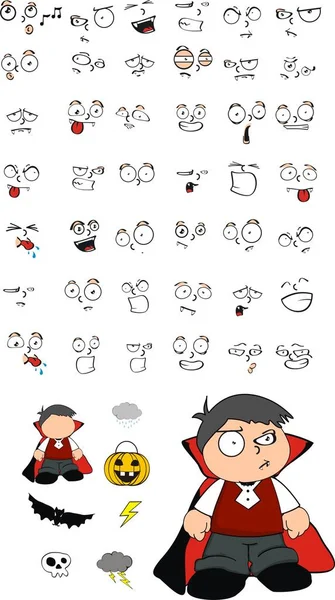 Cute Little Dracula Kid Cartoon Halloween Expression Set Vector Format — Stock Vector