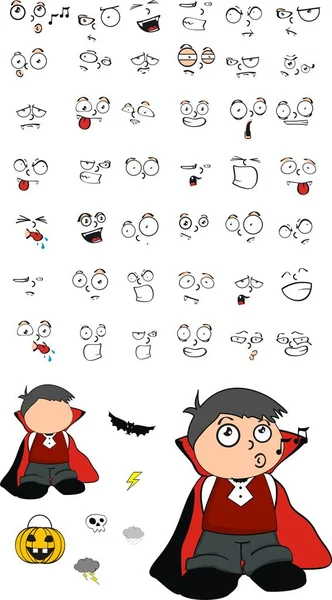 Cute Little Dracula Kid Cartoon Halloween Expression Set Vector Format — Stock Vector