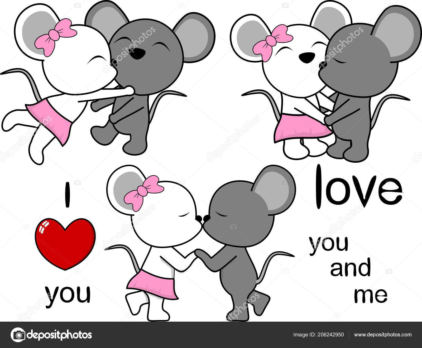 Lovely Mouse Couple Cartoon Kissing Set Vector Format Very Easy