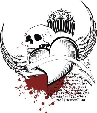 black and white heraldic heart tattoo in vectro format very easy to edit clipart