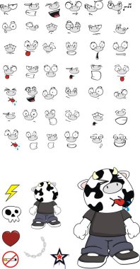 komik çocuk inek ifadeler kümesi vektör formatında düzenlemek çok kolay karikatür
