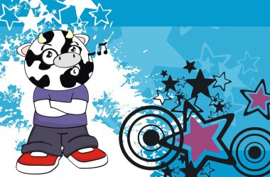 Genç inek karikatür ifade arka plan vectro biçimde düzenlemek çok kolay