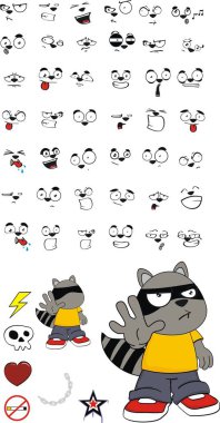 Genç çocuk rakun düzenlemek çok kolay küme vektör biçiminde ifadeler karikatür