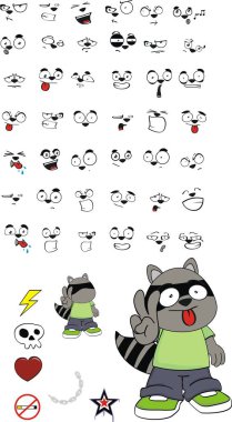 Genç çocuk rakun düzenlemek çok kolay küme vektör biçiminde ifadeler karikatür