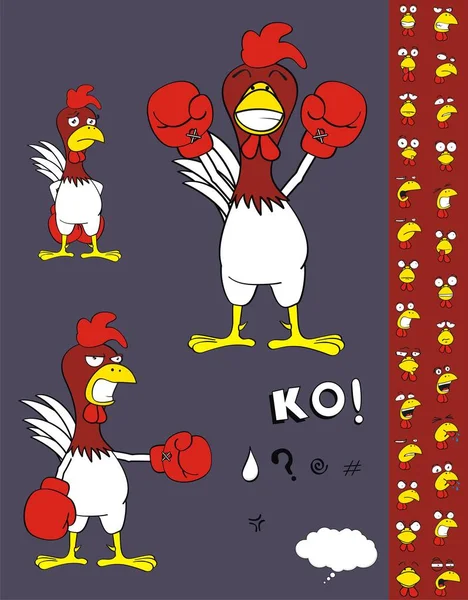 Funny Chicken Boxer Fighter Cartoon Expression Set Vector Format Very — Stock Vector