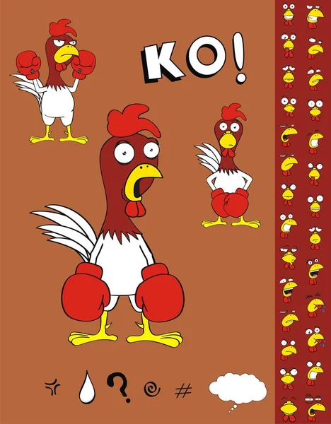 Funny Chicken Boxer Fighter Cartoon Expression Set Vector Format Very — Stock Vector