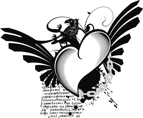 Fekete Fehér Heraldikai Szív Tetoválás Igazi Könnyű Hoz Sajtó Alá — Stock Vector