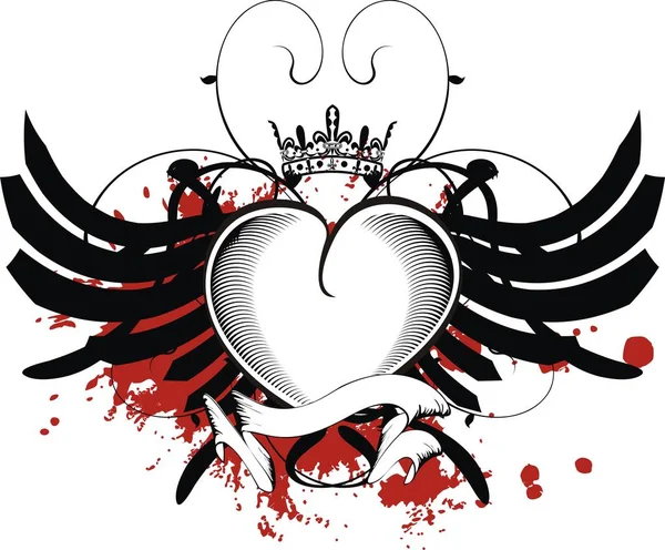 Black White Heraldic Heart Tattoo Vectro Format Very Easy Edit — Stock Vector