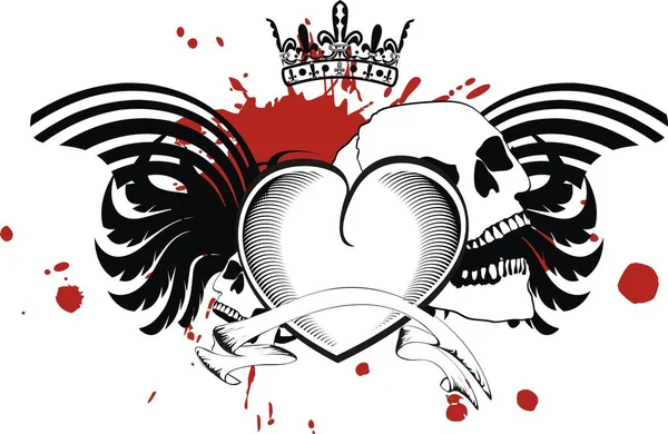 Tatuaggio Del Cuore Araldico Bianco Nero Formato Vettoriale Molto Facile — Vettoriale Stock