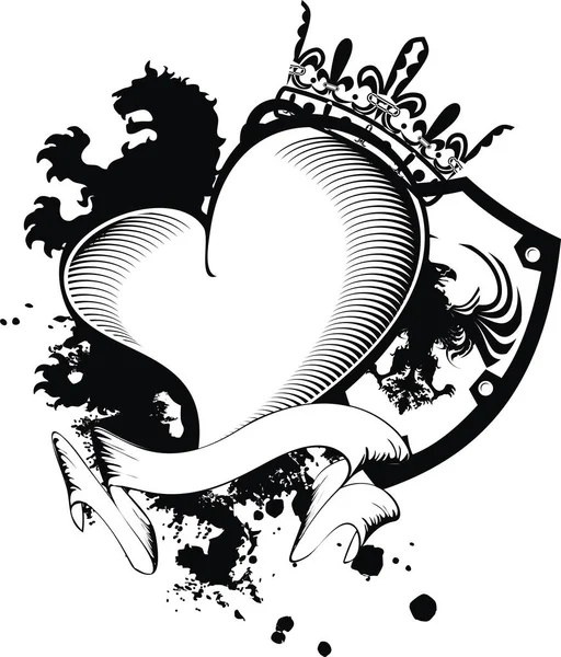Чорно Біле Геральдичне Татуювання Серця Форматі Векторо Дуже Легко Редагувати — стоковий вектор