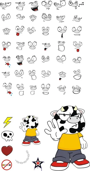 Divertido Niño Vaca Expresiones Conjunto Dibujos Animados Formato Vectorial Muy — Vector de stock