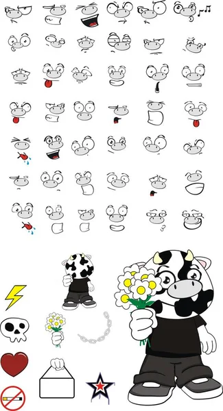 Divertido Niño Vaca Expresiones Conjunto Dibujos Animados Formato Vectorial Muy — Vector de stock