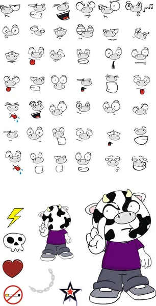 Divertido Niño Vaca Expresiones Conjunto Dibujos Animados Formato Vectorial Muy — Vector de stock