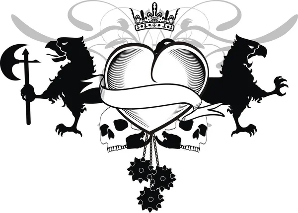 Heraldikai Szív Crest Jelképe Tattoo Vektoros Formátumban Igazi Könnyű Hoz — Stock Vector