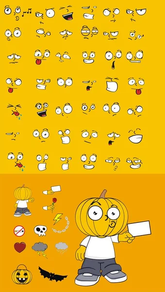 Halloween Pumpkin Kid Cartoon Expressions Set Vector Format Very Easy — Stock Vector