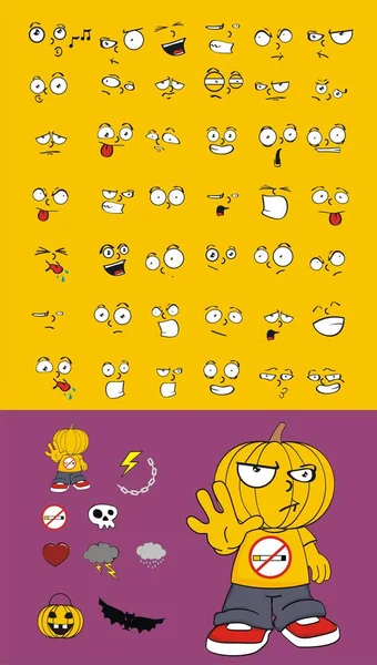 Halloween Pumpkin Kid Cartoon Expressions Set Vector Format Very Easy — Stock Vector