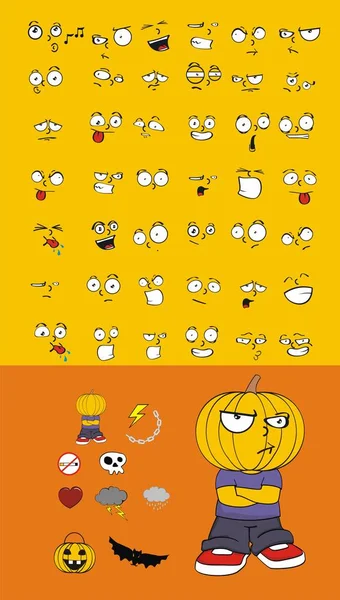 Halloween Criança Abóbora Desenhos Animados Expressões Definidas Formato Vetorial Muito — Vetor de Stock