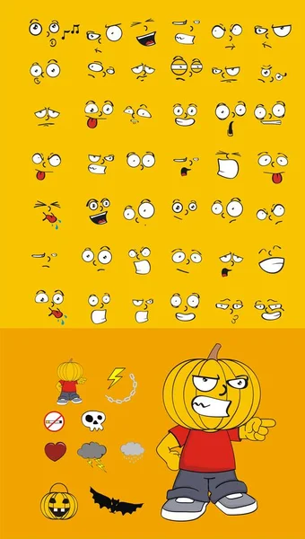 Halloween Pumpkin Kid Cartoon Expressions Set Vector Format Very Easy — Stock Vector