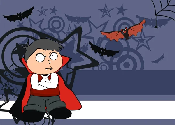 Küçük Çocuk Drakula Kostümü Çizgi Film Halloween Arka Plan Vektör — Stok Vektör