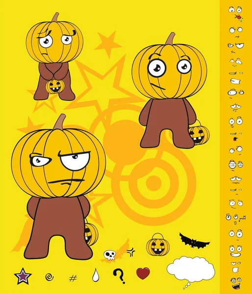 Divertido Calabaza Niño Dibujos Animados Expresiones Halloween Conjunto Formato Vectorial — Vector de stock