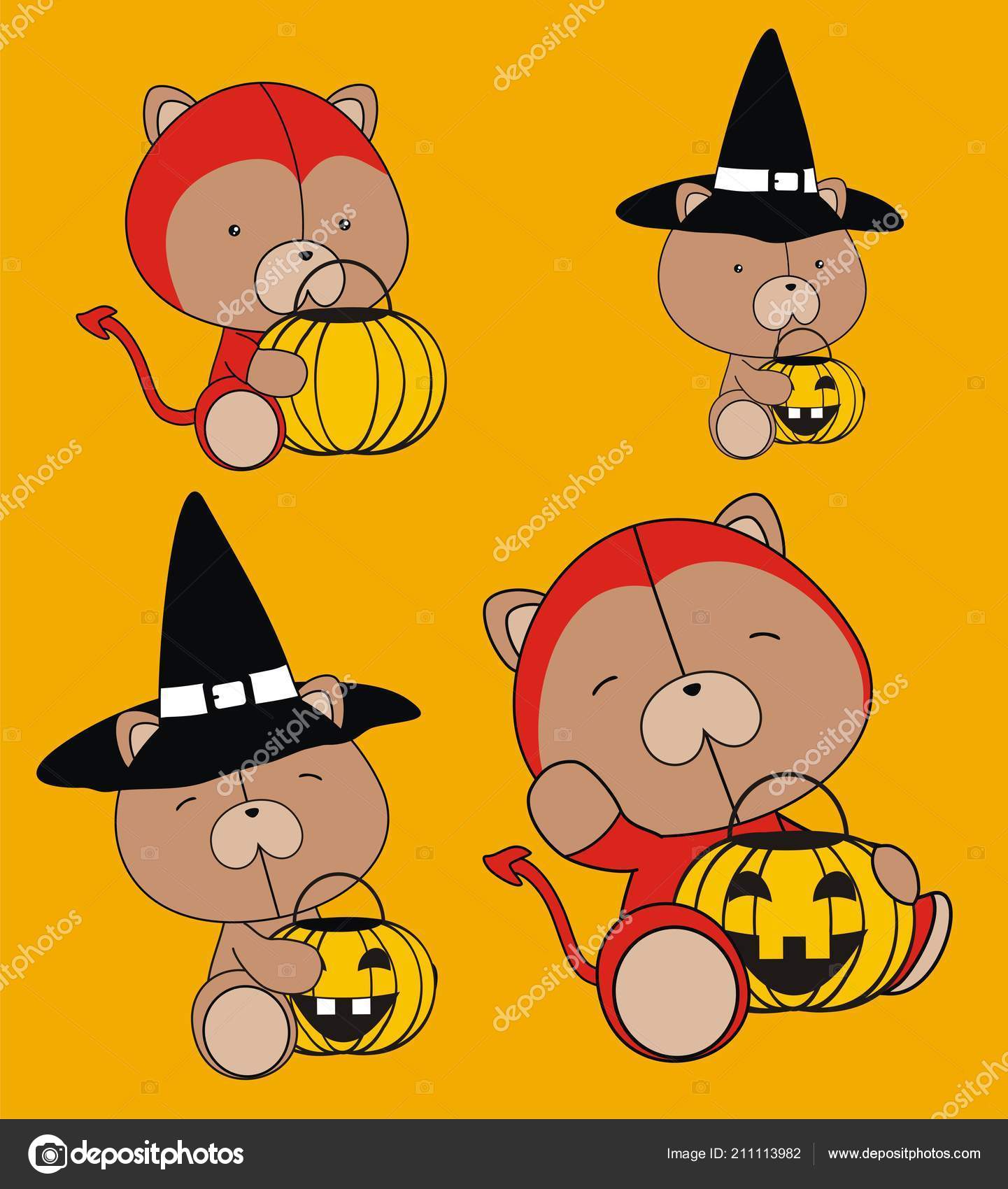 Sød Baby Bamse Halloween Kostume Tegneserie Sæt Vektor Format Stockvektor  af ©hayashix23 211113982, image size:1441x1700